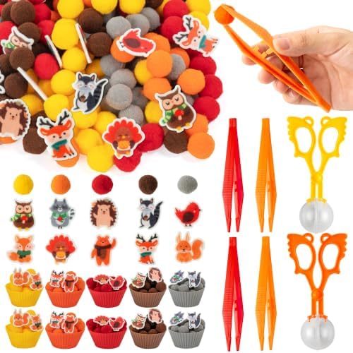 EZdhuawuse Fall Sensory Bin Fillers - 267 Autumn Animals Thanksgiving Fine Motor Toys Sorting Stacking Toys for Kids, Felt Hedgehog Squirrel Turkey for Preschool Education Early Development Activity by EZdhuawuse