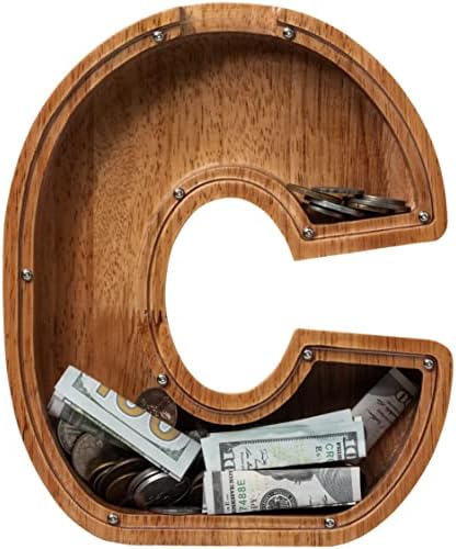 ladenk 12 Inch Extra Large Wooden Kids Letter Piggy Bank - Piggy Bank for Boys Girls - Initial C Bank - Alphabet Money Bank for Birthday by Ladenk