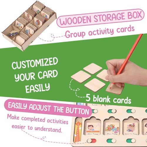 Wooden Chore Chart for Kids Visual Schedule, Routine Chart for Kids, Morning Bedtime Routine Chart for Toddlers Ages 2-4, Daily Kids Schedule Board for Home (05) - Image 6
