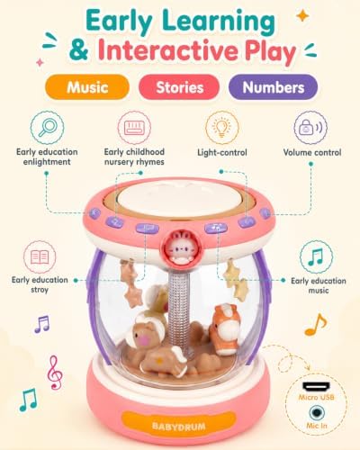 Baby Musical Drum Toy with Carousel and Microphone, 18-36 Months - Image 3
