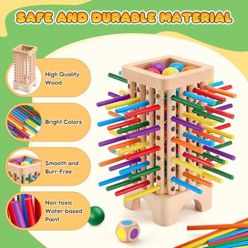 Montessori Game Wooden Board Games, 42 Colorful Sticks Dice Game Math Learning Toys for 3 4 5 6 Year Olds, Builds Fine Motor Skills & Counting, Family Travel Games for 3 Year Olds Gift for Kids - Image 2