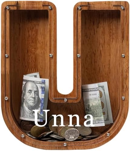 Personalized 12" Extra Large Wooden Letter Piggy Bank for Kids Boys Girls, (Laser Engraved Name) Custom Initial Letter Shape Piggy Bank, Alphabet Coin Bank Grandchildren Birthday by Ladenk