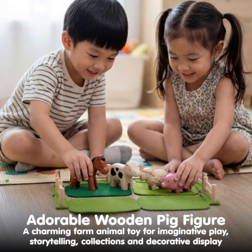 PlanToys® Wooden Pig Montessori Kids Farm Animal Figurine Creative Play Toy - Image 5