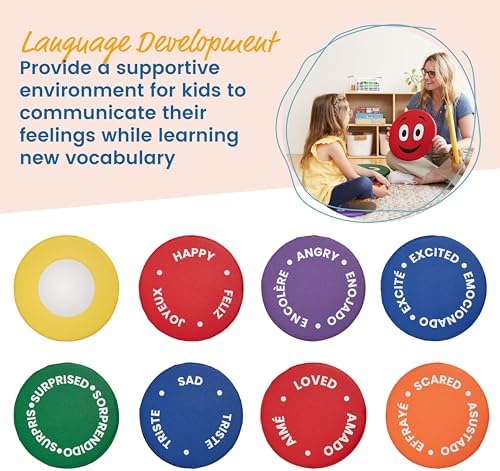 ECR4Kids SoftZone Emotion Pads with Mirror, Trilingual, Expression Cushions, Assorted, 8-Piece - Image 5