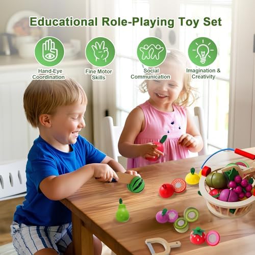 Wooden Cutting Fruit Play Set for Kids,Pretend Play Food Toy - Image 3