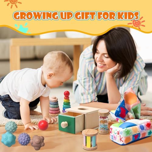 Montessori Toys for Babies 6-12 Months,1 Year Old,8 in 1 Learning Educational Set Wooden Sensory Toys for Baby Toys 12-18 Months (Includes Tissue Box Toy,Rainmaker and More) - Image 5