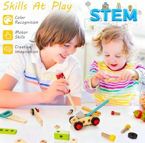 Wooden Kids Tool Kit, Montessori Tool Set Toys for Boys Girls 3+ - Image 4