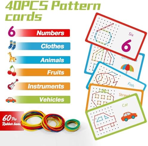 CHEROSIN 2Pack Wooden Geoboard Montessori Toys - Wood Geo Board Manipulative Geoboards for 4 5 6 Year Old Kids with Pattern Cards and Rubber Bands,Brain Teaser STEM Toy for Boys Girls Ages 3-6 - Image 4