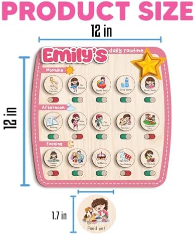 Personalized Wooden Chore Chart for Kids, Daily Routine Chart for Toddlers, Visual Schedule for Kids Age 3-5, Morning Bedtime Routine for Girls (09) - Image 4