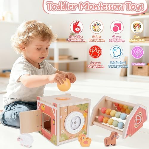 Melofaver Montessori Toys for 1 Year Old, Wooden Farm Animal Barn Toys Gift - Image 5
