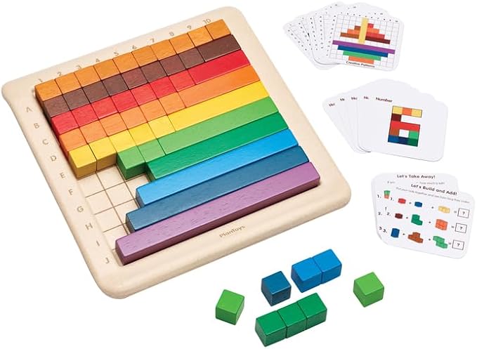 PlanToys® Wooden Math Blocks & Rods Montessori Kids STEM Learning Toy Set by PlanToys