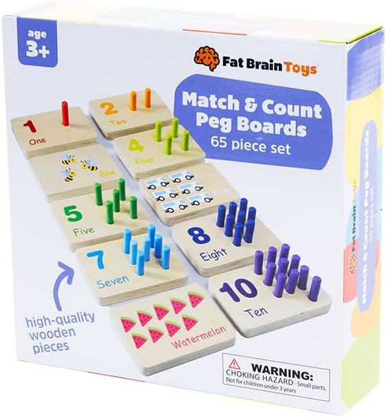 Fat Brain Toys Match & Count Peg Boards, Wooden Number-Learning, Montessori-Inspired Activity for Preschoolers and Kindergarteners, Ages 3+ - Image 2