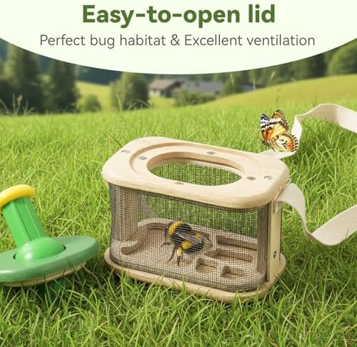 Wooden Bug Catcher for Kids, 360° Rotating Magnifier, Insect Explorer kit, with Bug Habitat, Butterfly Net, Bug Tongs, 10 Insect Cards, Montessori STEM Nature Toy for Outdoor - Image 6