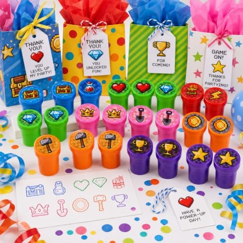 Cinrobiye 24 Pcs Pixel Stampers Party Favor Set, Cute Pixel Art Stamps for Kids Birthday Party, Classroom Rewards, Gaming Themed Party Supplies, Goody Bag Fillers, Retro Pixel Toys - Image 7