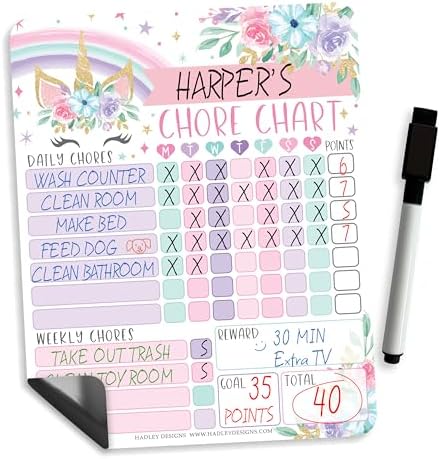 Magnetic Chore Chart for Kids Dry Erase Reward Chart for Home and Classroom by HadleyDesigns