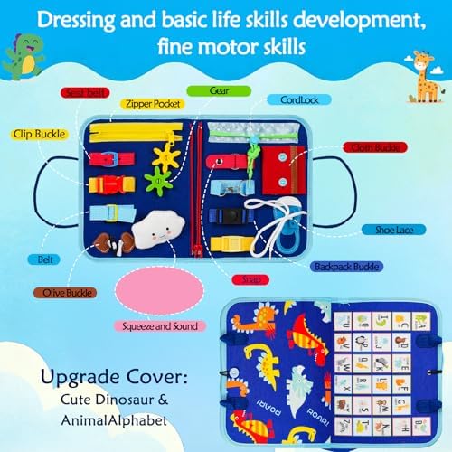 Montessori Busy Board for Toddlers – Sensory Busy Book with Buckles, Zippers, Letters, Animals, Toddler Activities – Fine Motor Skills Development Learning for Boys Girls Travel Activity - Image 2