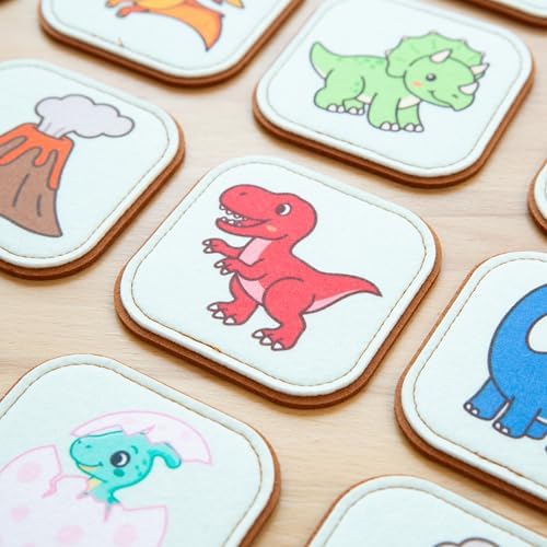 Felt Dinosaur Matching Game for Toddlers – Dino Memory Game & Flash Cards – Soft and Safe for Ages 1+ – Montessori Preschool Learning Activity – Educational Dinosaur Toy for Girls & Boys - Image 3