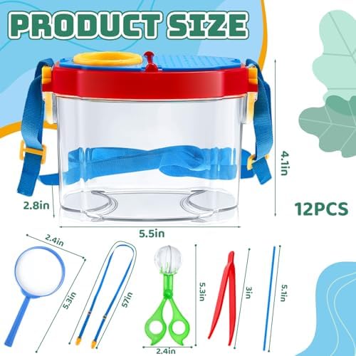 Soulchen 12 Set Bug Catcher Kit for Kids Educational Bug Catching Kit Including Insect Transfer Tweezers Magnifying Glasses Sticks Observation Cages Shoulder Straps, Summer Outdoor Toys - Image 2