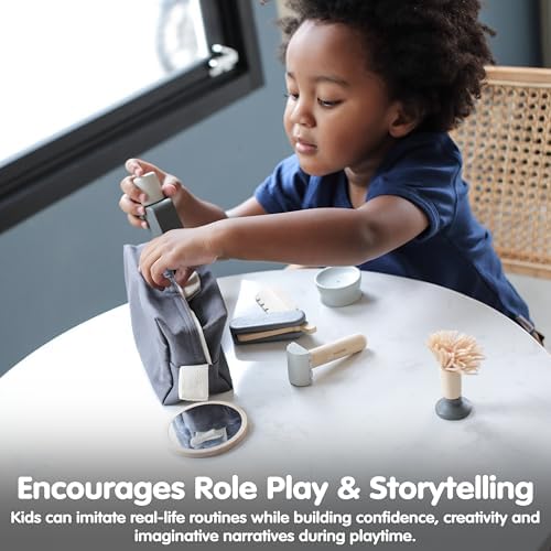 PlanToys® Wooden Pretend Play Grooming Kit for Kids Montessori Barber Set - Image 5