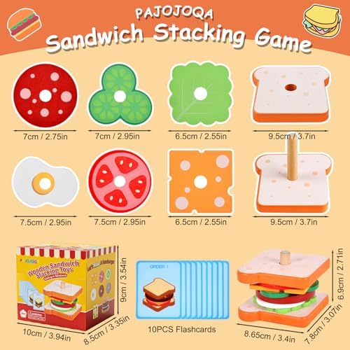 Pajojoqa Wooden Sandwich Stacking Toys, Montessori Toys for Toddlers Kitchen Play Food Educational Preschool Learning Toys Christmas Birthday Gift Kids Toys for Boys Girls 3 4 5 Years Old (Sandwich) - Image 6