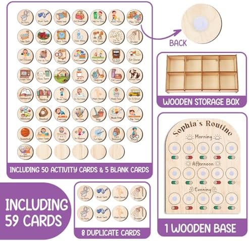 TinyKidz Wooden Daily Routine Chart 11x15, Schedule Board for Kids, Wooden Chore Chart for Kids, Responsibilities Chart for Toddlers, Morning Bedtime Routine for Toddlers - Image 4