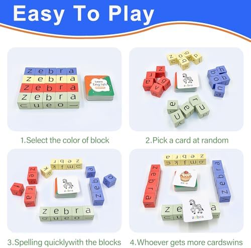 Wooden Blocks Spelling Game, Matching Letter Game for Kids Ages 3-8, Kindergarten Educational Sight Words Flash Cards Learning Toy, Preschool Montessori ABC Alphabet Crossword Puzzle - Image 4