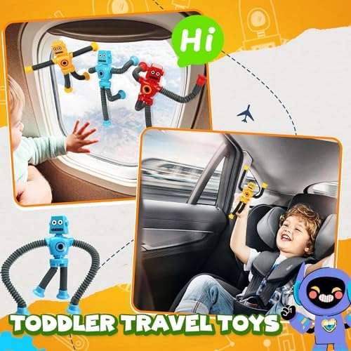 Robot Sensory Travel Roadtrip Toys 4Pcs for Toddlers Kid Boy Year Old Ages 3 4 5 6 7 8 9,Airplane Activities Suction Autism Pop Tube Fidget Toys Autistic Stocking Easter Basket Stuffer Valentine Gift - Image 5