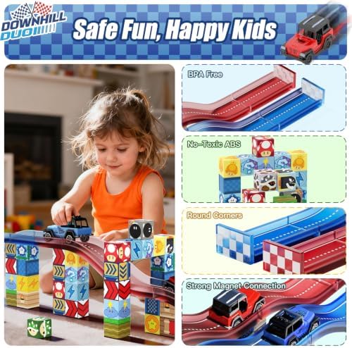 Magnetic Tiles Race Track Set, 52PCS STEM Educational - Image 6