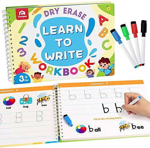 Coogam Learn to Write Workbook, Numbers Letters Practicing Book, ABC Alphabet Sight Words Handwriting Educational Montessori Toy for Home Classroom Kindergarten Preschool Kids by Coogam