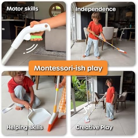 Quiggly Big Kid Toy Cleaning Set - Spray Mop, Broom, Dustpan, Ages 5-8 - Image 6