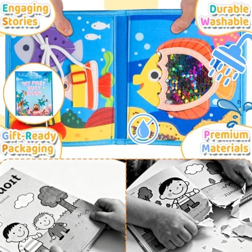 DEGIDEGI Montessori Busy Book for Toddlers, Educational Sensory Activity Book with Life Skills Training, Quiet Travel Toy for Car and Airplane, (Deep Blue) - Image 6