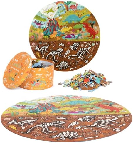 boppi Dinosaurs Round Jigsaw Puzzle with 100% Recycled Card T-rex Stegosaurus and Triceratops Fossils 150 Pieces for Children 5 6 7 8 Years 58cm Diameter - Image 3