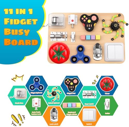 Umnodobn Montessori Busy Board for Toddlers, 11-in-1 Sensory Learning Travel-Friendly Activity Board, Fine Motor Skills Toy, Screen, Birthday Holiday Presents for Boys Girls - Image 2