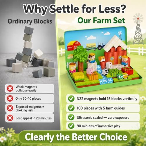 Magnetic Cubes Farm Travel for Kids: Hold 15 Blocks, 60s Storage - Image 5