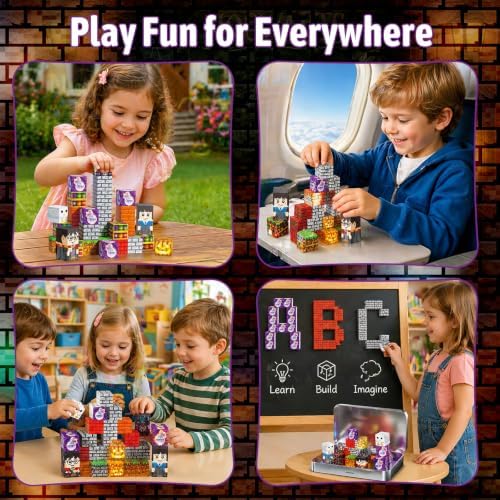 Magnetic Blocks Magic World Travel Toys, 35 PCS Mini Magnetic Building Cubes with Metal Storage Case for Kids Ages 3-8, STEM Montessori Construction Toys for Toddlers, Airplane & Car Ride Essentials - Image 6