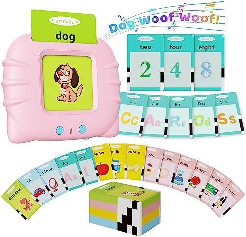 Aullsaty Talking Flash Cards for Toddlers 1-3, Upgraded 248 Sight Words Montessori Speech Therapy Toy, Autism Sensory Educational Learning Toys, Birthday Gifts for Boys Girls (Pink) by Aullsaty
