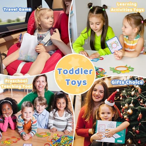 142pcs Wooden Pattern Blocks Montessori Smart Sticks Wooden Tangram Puzzle STEM Toy Activities Preschool Brain Teaser Montessori Toys Gift for 3 4 5 Years Old Kids Boys Girls - Image 6