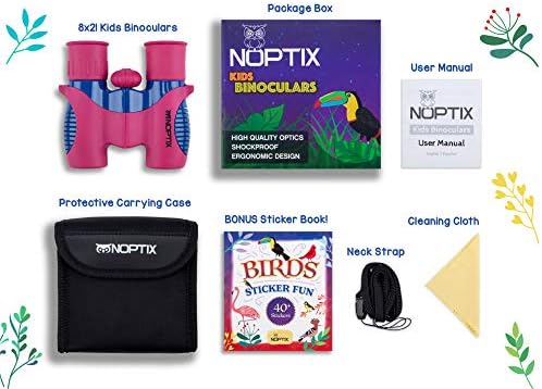 Binoculars for Kids, Girls or Boys Real Kids Binoculars in Vibrant Pink Blue - includes Sticker Book with 40 Bird Species - Kids Toys Small Binoculars, Toddler Binoculars - Image 3