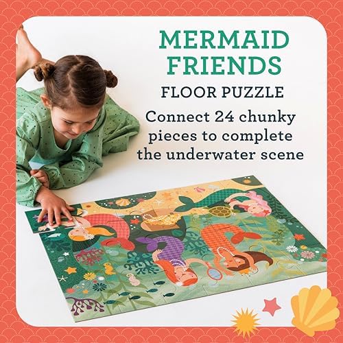 Petit Collage Floor Puzzle Mermaid Friends 24 Pieces | Large Puzzle for Kids | Completed Mermaid Puzzle Measures 18” x 24” | Makes a Great Gift Idea for Ages 3+ - Image 2