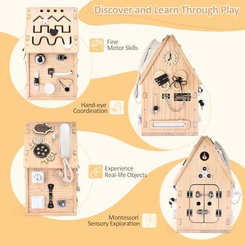 Potatomato Montessori Wooden Busy House - Busy Board Toy for Toddlers - Preschool Learning Educational Toys - Sensory Board for Fine Motor Skills, Gifts for Babys Boys & Girls - Image 4
