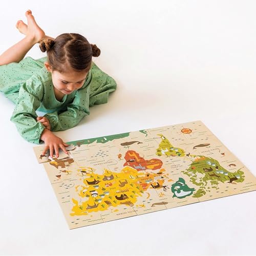Petit Collage Floor Puzzle, Our World, 24-Pieces – Large Puzzle for Kids, Completed Map Puzzle Measures 18” x 24” – Makes a Great Gift Idea for Ages 3+ - Image 3