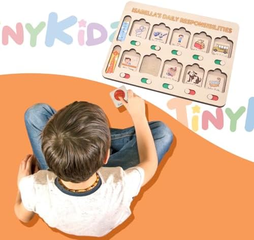 Wooden Chore Chart for Kids Visual Schedule, Routine Chart for Kids, Morning Bedtime Routine Chart for Toddlers Ages 2-4, Daily Kids Schedule Board for Home (05) - Image 2