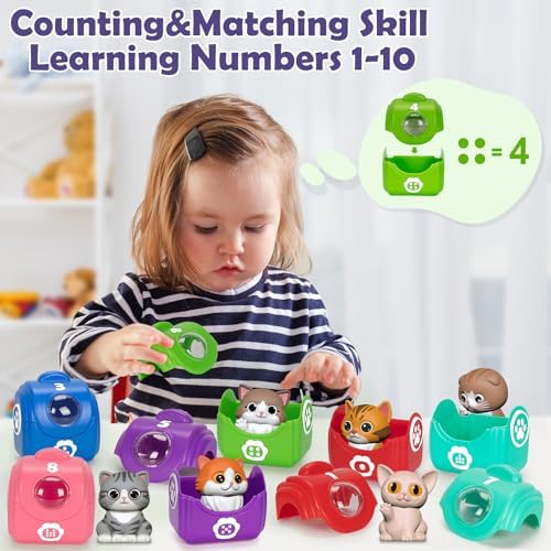 Learning Toys for 1 2 3 Year Old Boys Girls, 20 Pcs Cat Toys for Toddlers 1-3, Kitten Finger Puppet Games, Counting Matching Sorting Motor Educational Playset, Gifts for Baby Toddlers Age 12-18 Months - Image 5