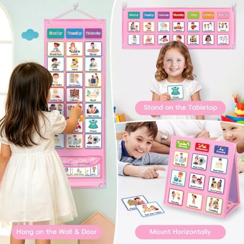 Visual Schedule for Kids with Autism Chore Reward Chart, Bedtime Routine Chart for Toddlers, Double Side Weekly Planner Board with 135 Cards for Home School Planner, Autism Learning Materials - Image 6