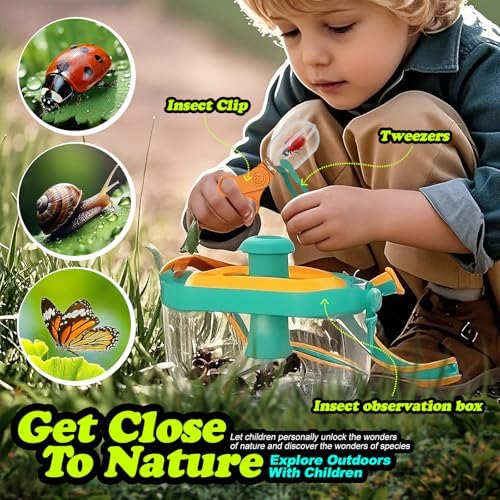 Camping Toys for Kids, Outdoor Observation Box Set, 10-Piece Nature Exploration Kit with Bug Container, Magnifier, Foldable Telescope, Bug Net, Safety Goggles, Ages 3-6 Birthday - Image 2