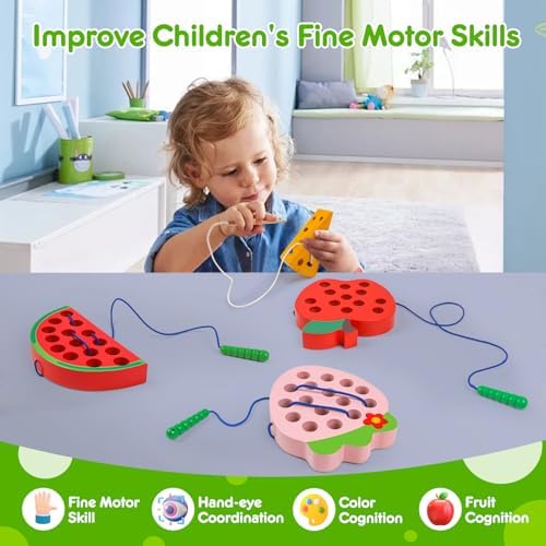 Wooden Toys Lacing Toys for Kids 3-5,Plane Activities Car Travel Toy Montessori Educational Learning Threading Toys for Fine Motor Easter Basket Stuffers Gift for Boys Girls(4 pcs) - Image 4