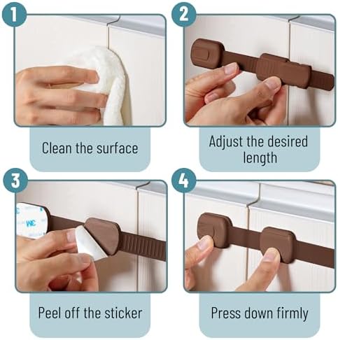 Bates- Child Safety Strap Locks, 6 Pack, Brown, Baby Cabinet Locks - Image 5