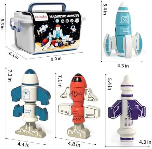 DIY Magnetic Robot Building Toy for Kids 3-5, 33 PCS STEM Stacking Playset with Storage Box, Rocket Robot Creative Kit, Kid Magnet Toys Gift for Years Old Boys & Girls (Christmas Birthday) - Image 2