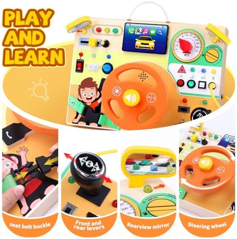 Grarain Busy Board for Toddlers - Montessori Educational Toy for 1-3 Year Old Boys & Girls | Travel-Friendly Sensory Learning Activity | Ideal for Kids with Autism(Busy Board v6) - Image 3