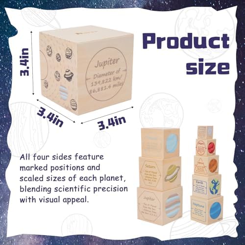 Adena Montessori Solar System Nesting Blocks, 8-Piece Wooden Set, Ages 3+ - Image 2